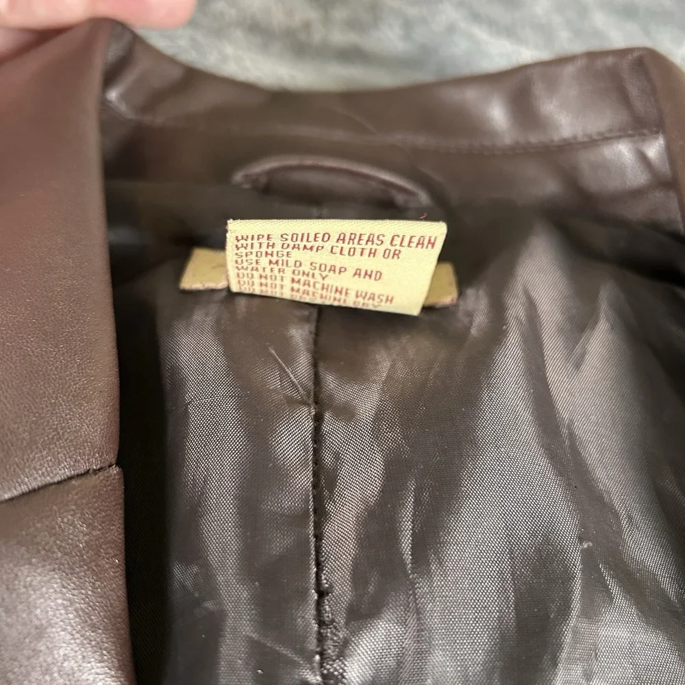 Paris Blues Vintage Faux Leather Jacket Womens Medium Brown Belted Pockets Retro